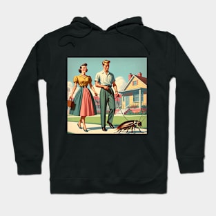 Suburban Stroll: 1950s Parents Walking Their Pet Cockroach Hoodie